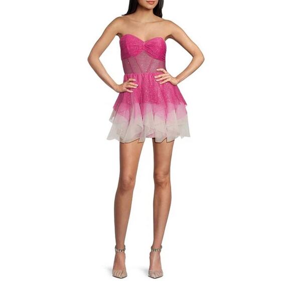 Pear Culture Strapless Corset Lace-Up Back Glitter Ombre Dress Size 11/12 - Picture 1 of 4